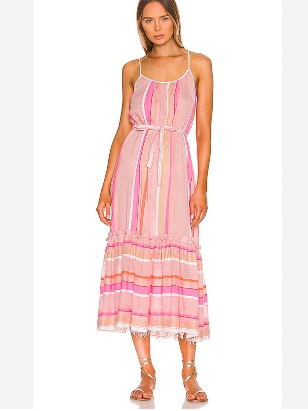 LEMLEM Jikirti Belted Idi Dress Striped Fringe Boho Festival Cottagecore Large